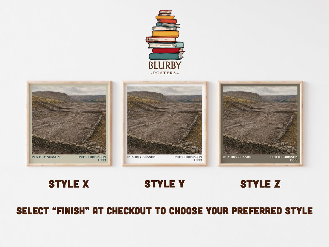 In a Dry Season literary print in frame leaning in hallway – crime wall art (mockup)