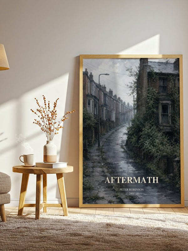 Aftermath watercolour print in frame leaning in hallway – crime wall art