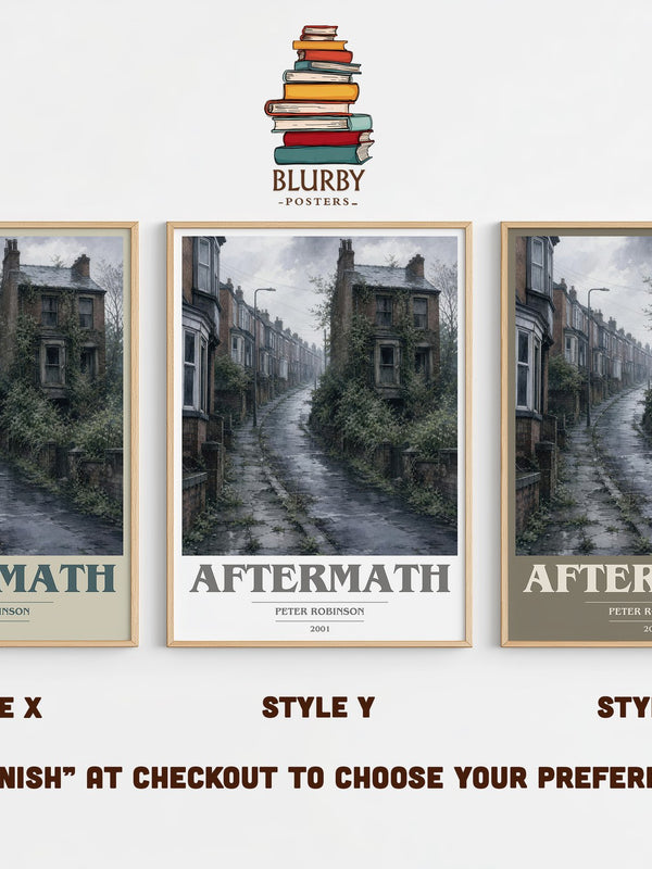 Aftermath book cover print in frame leaning in hallway – crime wall art