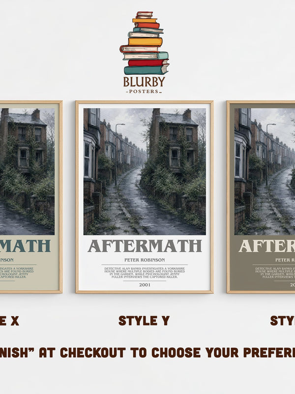 Aftermath bookish print in frame leaning in hallway – crime wall art