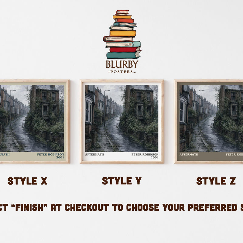 Aftermath literary print in frame leaning in hallway – crime wall art