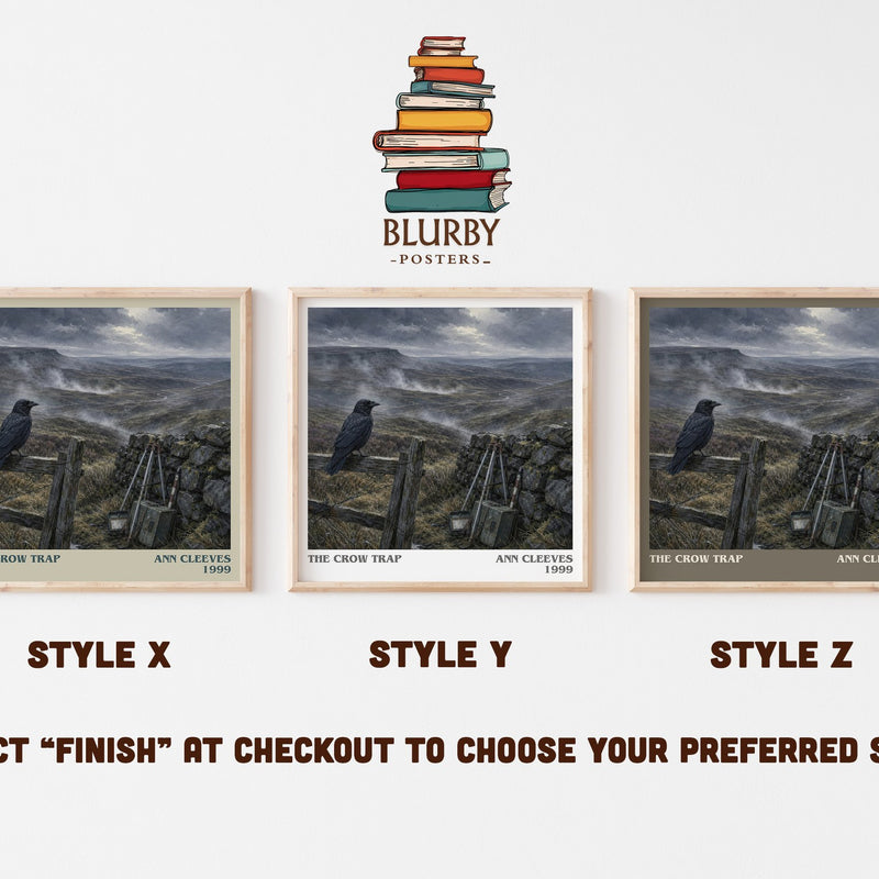 The Crow Trap literary print in frame leaning in hallway – mystery wall art