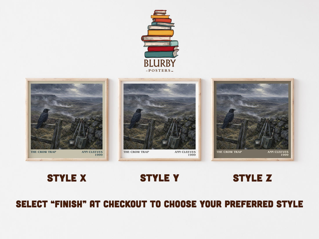 The Crow Trap literary print in frame leaning in hallway – mystery wall art (mockup)