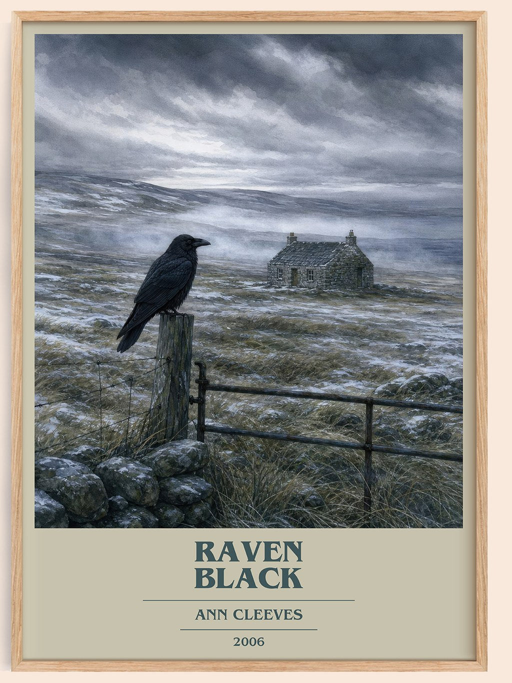 Raven Black book cover book poster by Ann Cleeves – framed literary art print
