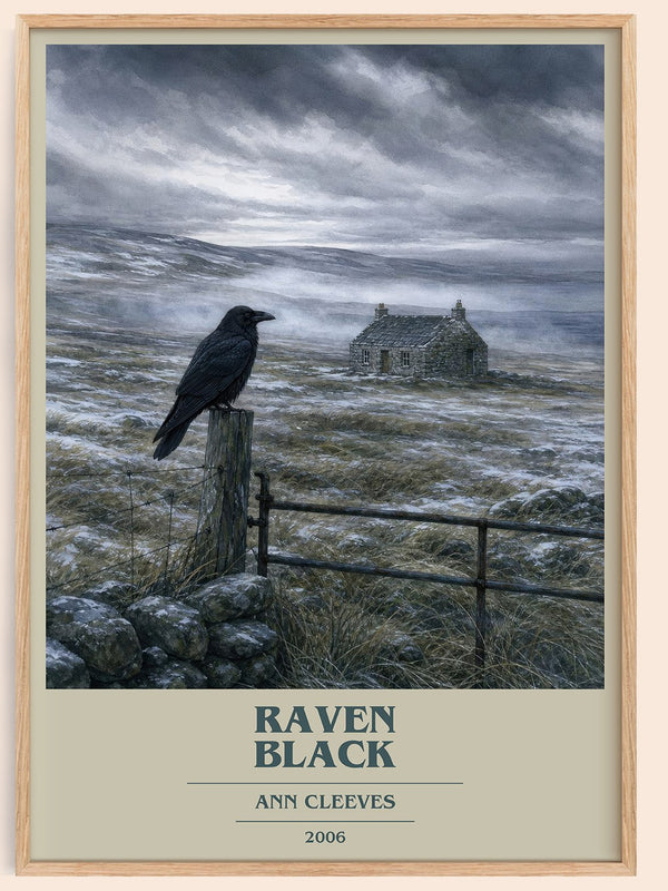 Raven Black book cover book poster by Ann Cleeves – framed literary art print