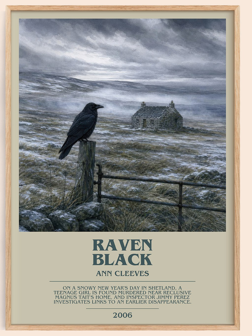 Raven Black bookish book poster by Ann Cleeves – framed literary art print