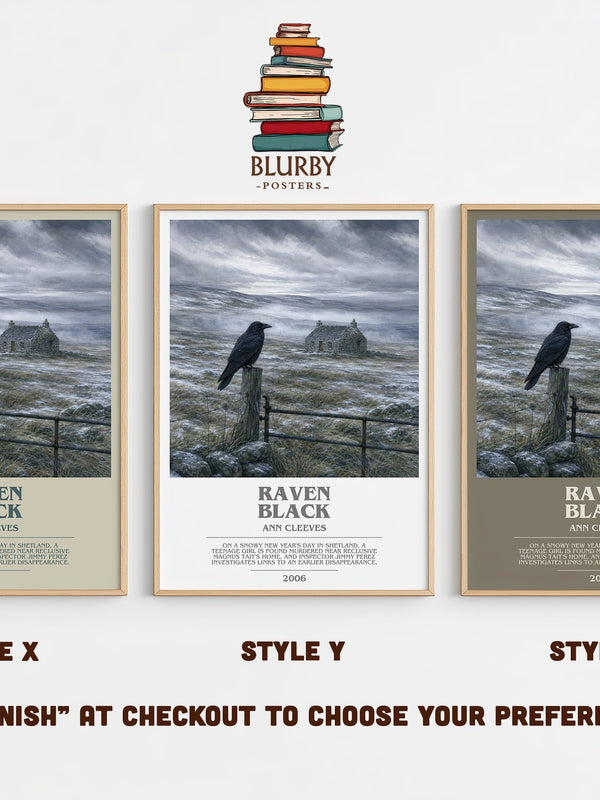 Raven Black bookish print in frame leaning in hallway – mystery wall art