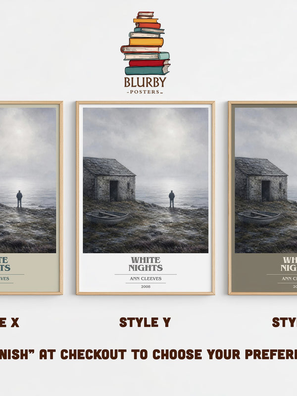 White Nights book cover print in frame leaning in hallway – crime wall art
