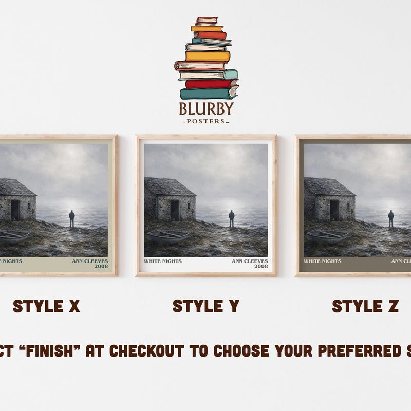 White Nights literary print in frame leaning in hallway – crime wall art