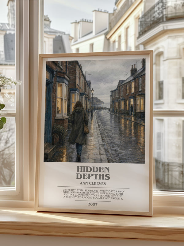 Hidden Depths bookish poster colour and style options – Ann Cleeves book art