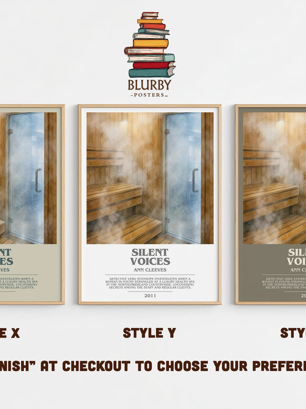 Silent Voices bookish print in frame leaning in hallway – mystery wall art