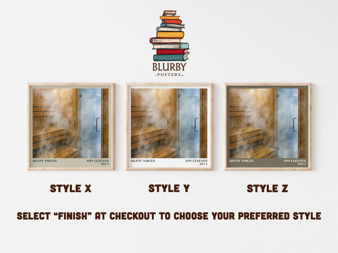Silent Voices literary print in frame leaning in hallway – mystery wall art (mockup)