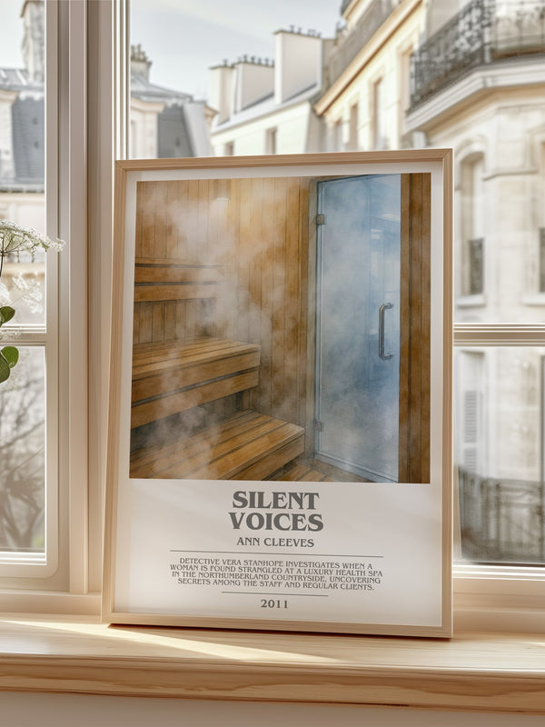Silent Voices bookish poster colour and style options – Ann Cleeves book art