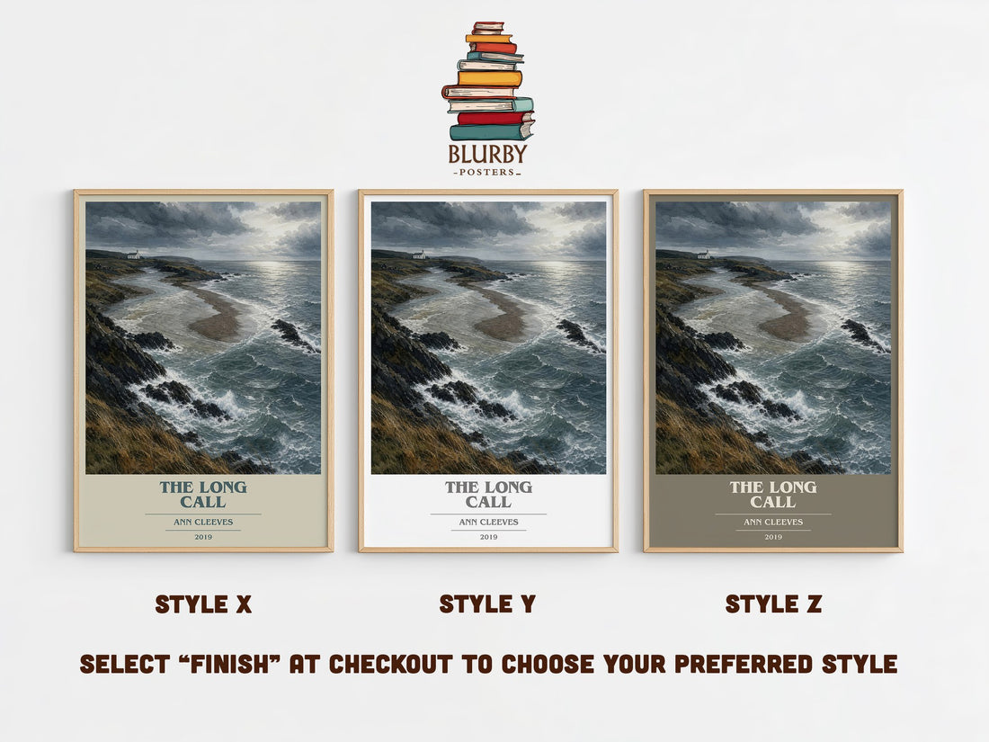 The Long Call book cover print in frame leaning in hallway – mystery wall art (mockup)
