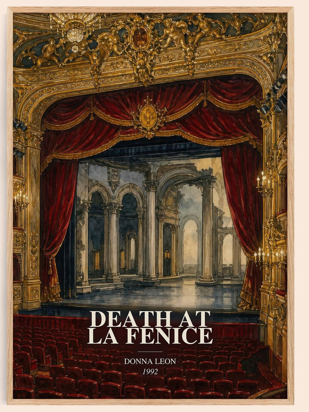 Death at La Fenice watercolour book poster by Donna Leon – framed literary art print