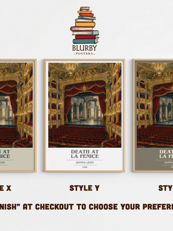 Death at La Fenice book cover print in frame leaning in hallway – mystery wall art