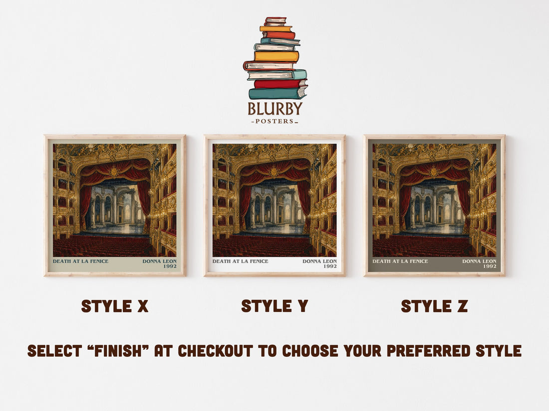 Death at La Fenice literary print in frame leaning in hallway – mystery wall art (mockup)