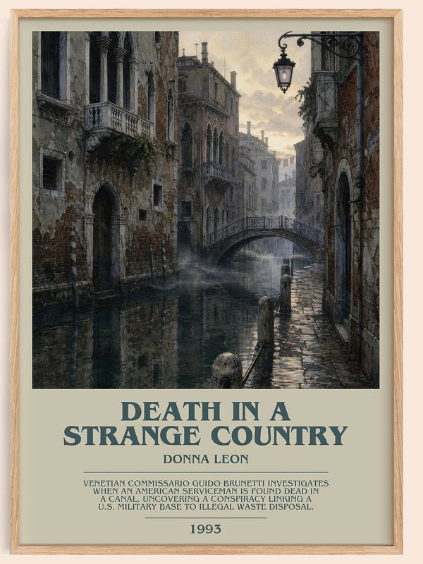 Death in a Strange Country bookish book poster by Donna Leon – framed literary art print
