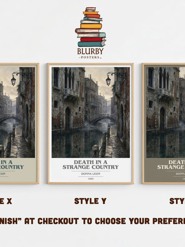Death in a Strange Country book cover print in frame leaning in hallway – mystery wall art