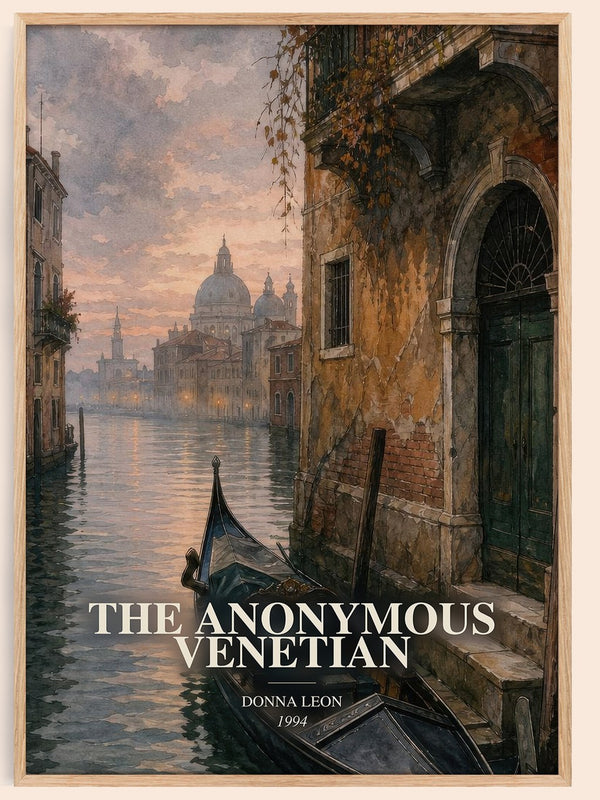 The Anonymous Venetian watercolour book poster by Donna Leon – framed literary art print