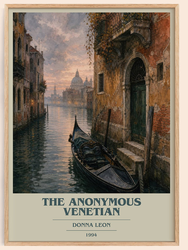 The Anonymous Venetian book cover book poster by Donna Leon – framed literary art print