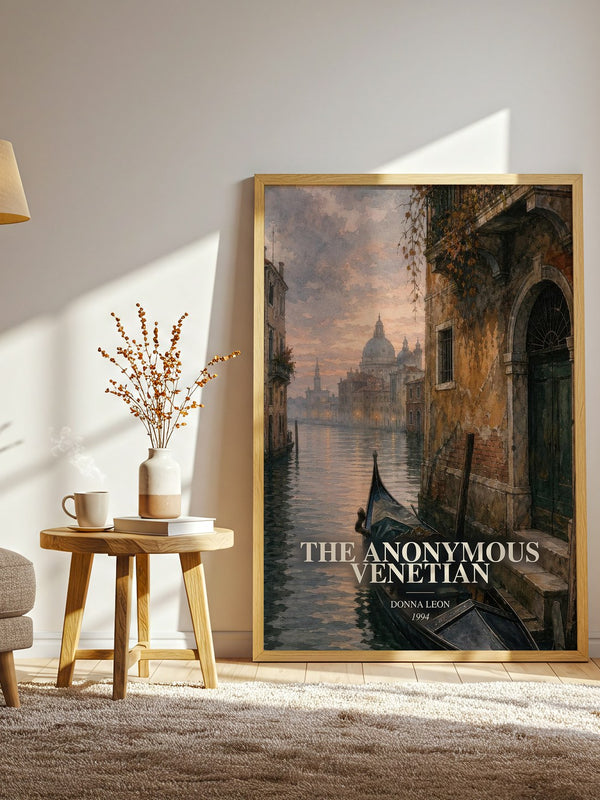 The Anonymous Venetian watercolour print in frame leaning in hallway – literary fiction wall art