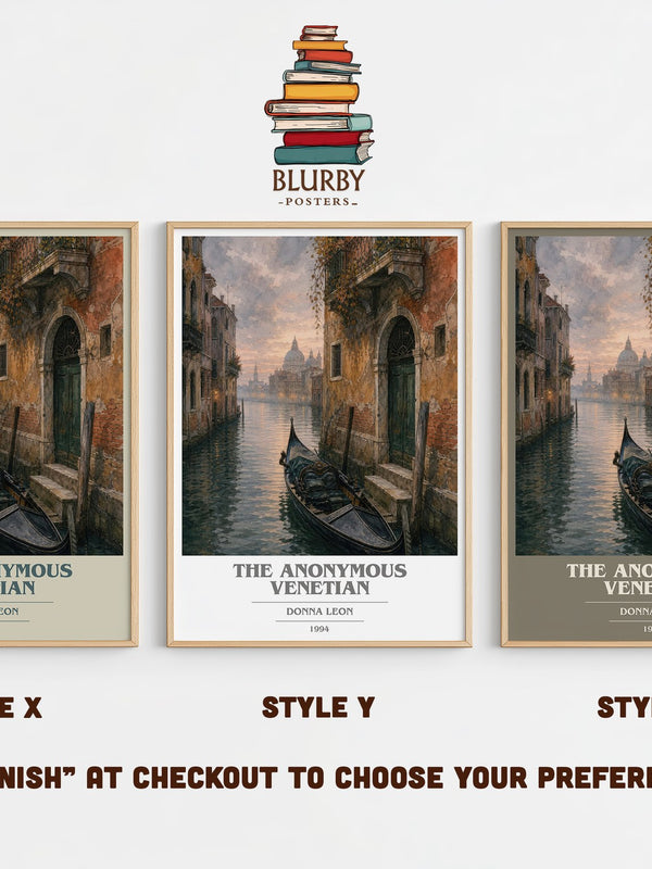 The Anonymous Venetian book cover print in frame leaning in hallway – literary fiction wall art