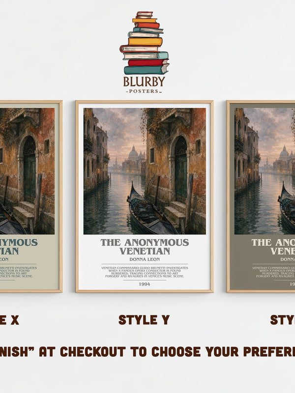 The Anonymous Venetian bookish print in frame leaning in hallway – literary fiction wall art
