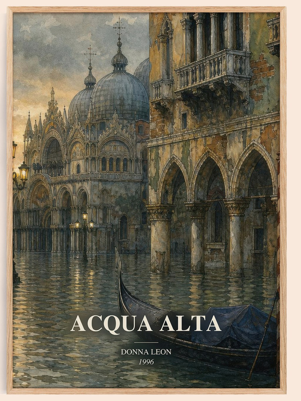 Acqua Alta watercolour book poster by Donna Leon – framed literary art print