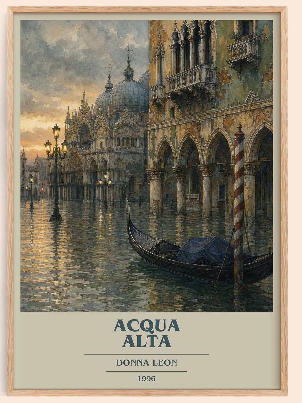 Acqua Alta book cover book poster by Donna Leon – framed literary art print