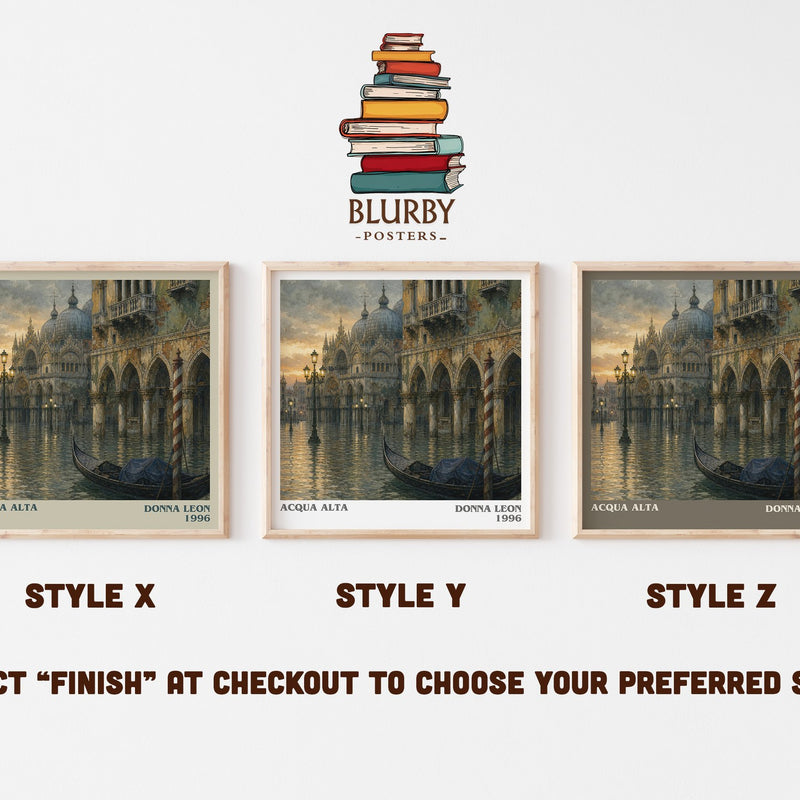 Acqua Alta literary print in frame leaning in hallway – mystery wall art