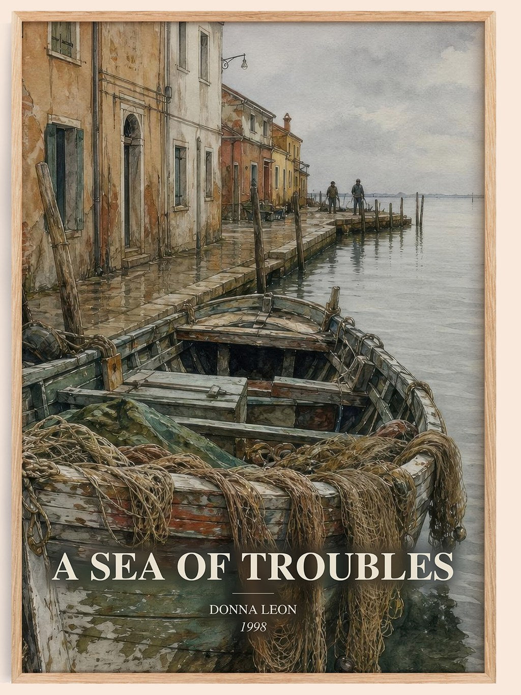 A Sea of Troubles watercolour book poster by Donna Leon – framed literary art print