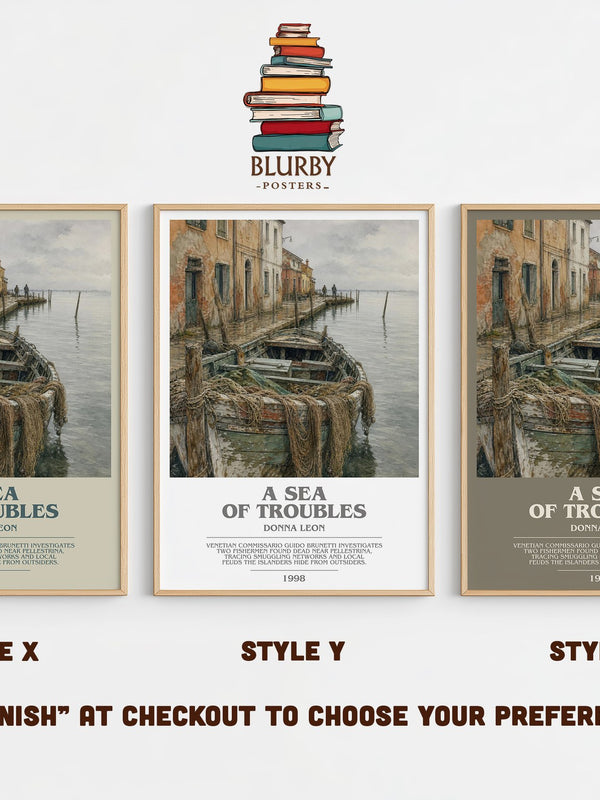 A Sea of Troubles bookish print in frame leaning in hallway – crime wall art