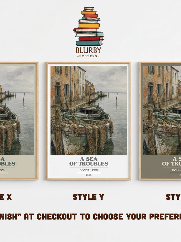 A Sea of Troubles book cover print in frame leaning in hallway – crime wall art