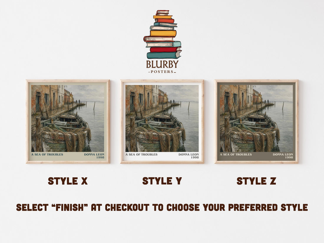 A Sea of Troubles literary print in frame leaning in hallway – crime wall art (mockup)