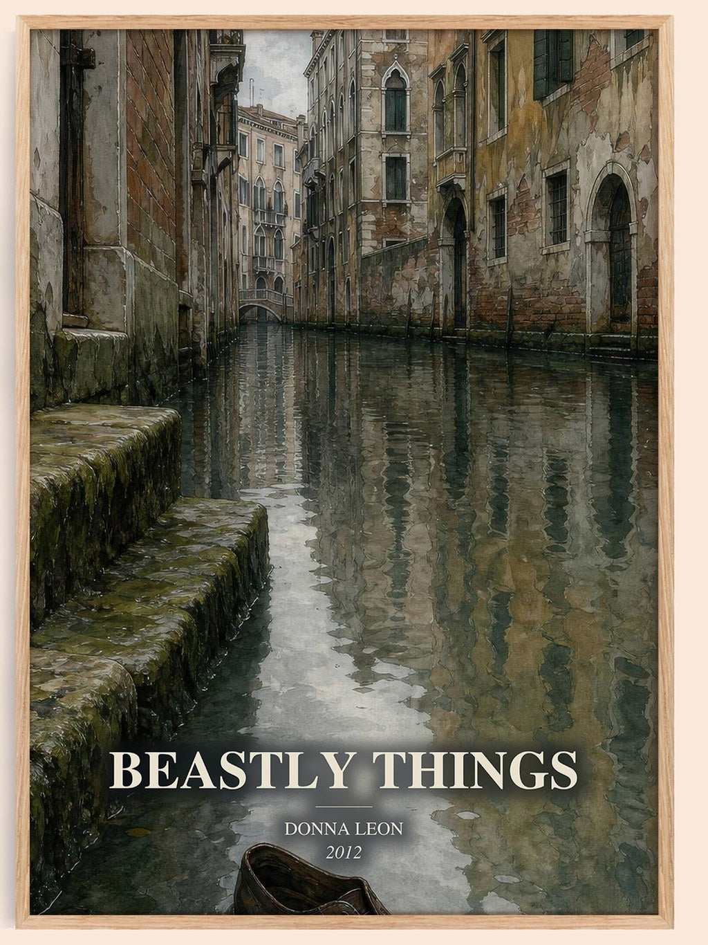 Beastly Things watercolour book poster by Donna Leon – framed literary art print
