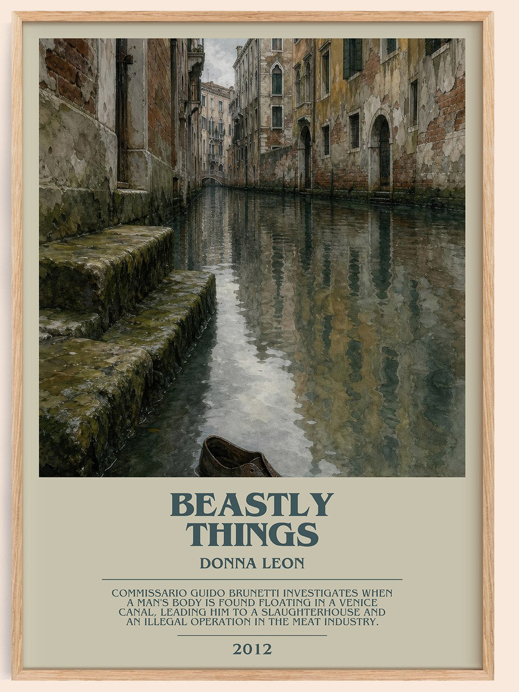 Beastly Things bookish book poster by Donna Leon – framed literary art print