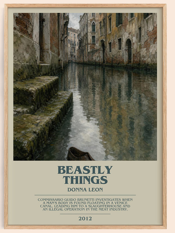 Beastly Things bookish book poster by Donna Leon – framed literary art print