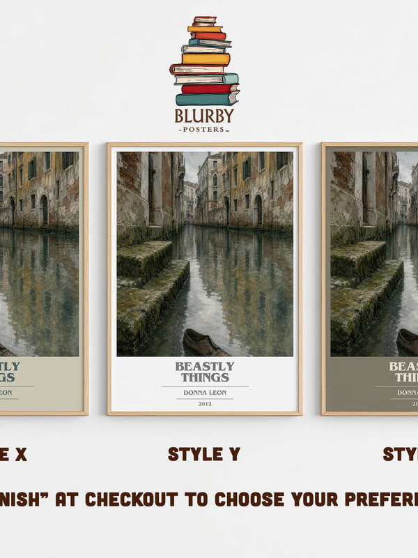 Beastly Things book cover print in frame leaning in hallway – crime wall art