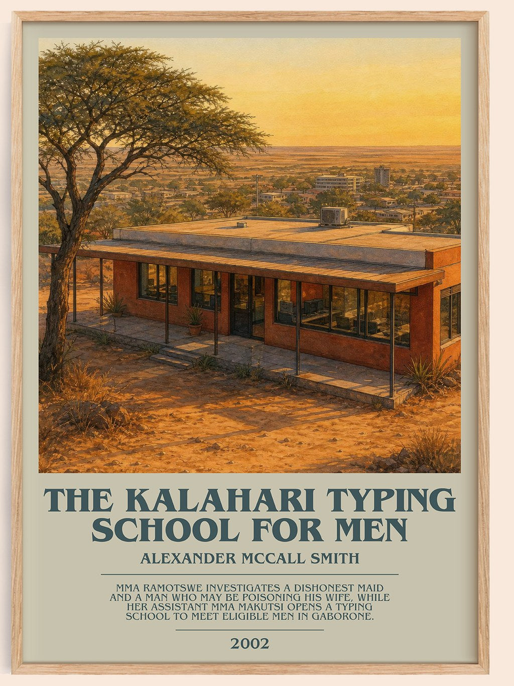 The Kalahari Typing School for Men bookish book poster by Alexander McCall Smith – framed literary art print