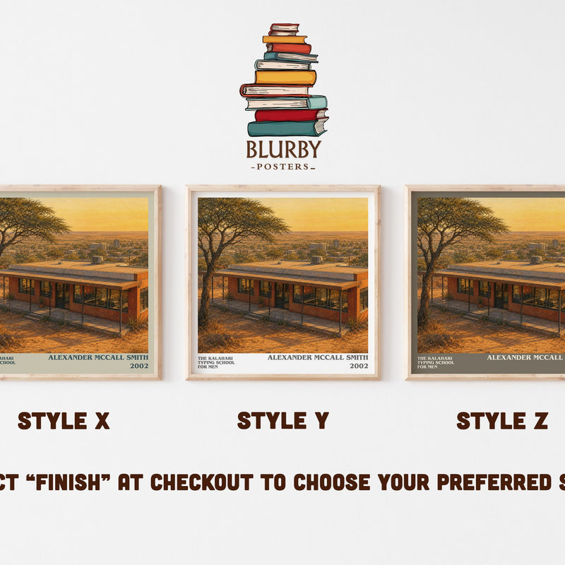 The Kalahari Typing School for Men literary print in frame leaning in hallway – mystery wall art