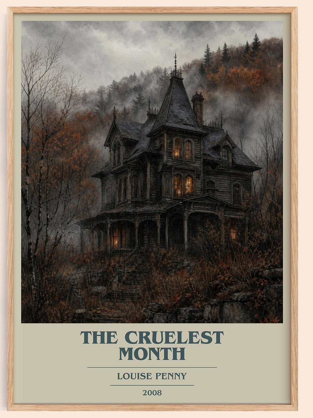 The Cruelest Month book cover book poster by Louise Penny – framed literary art print