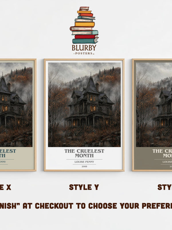 The Cruelest Month book cover print in frame leaning in hallway – mystery wall art