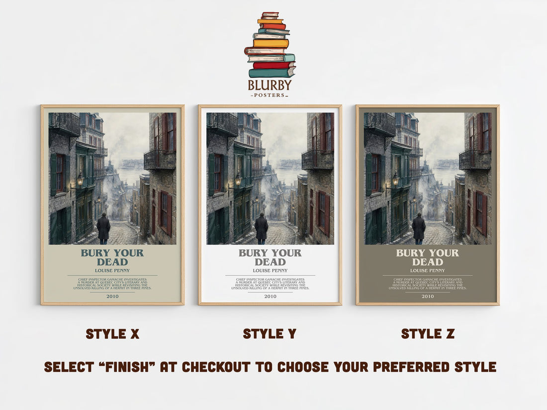 Bury Your Dead bookish print in frame leaning in hallway – mystery wall art (mockup)