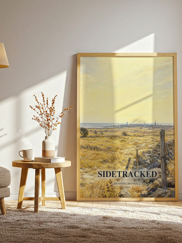Sidetracked watercolour print in frame leaning in hallway – crime wall art