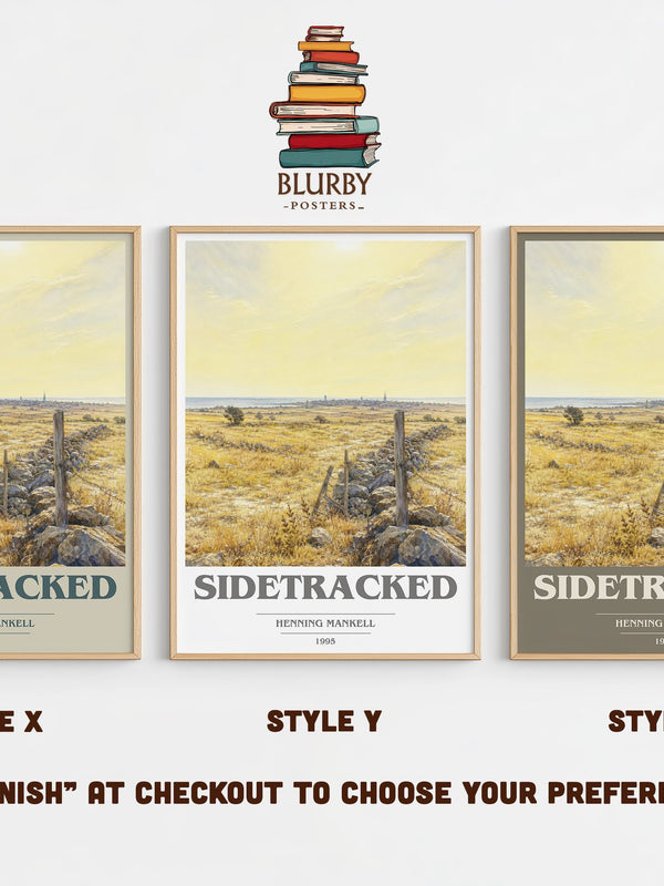 Sidetracked book cover print in frame leaning in hallway – crime wall art