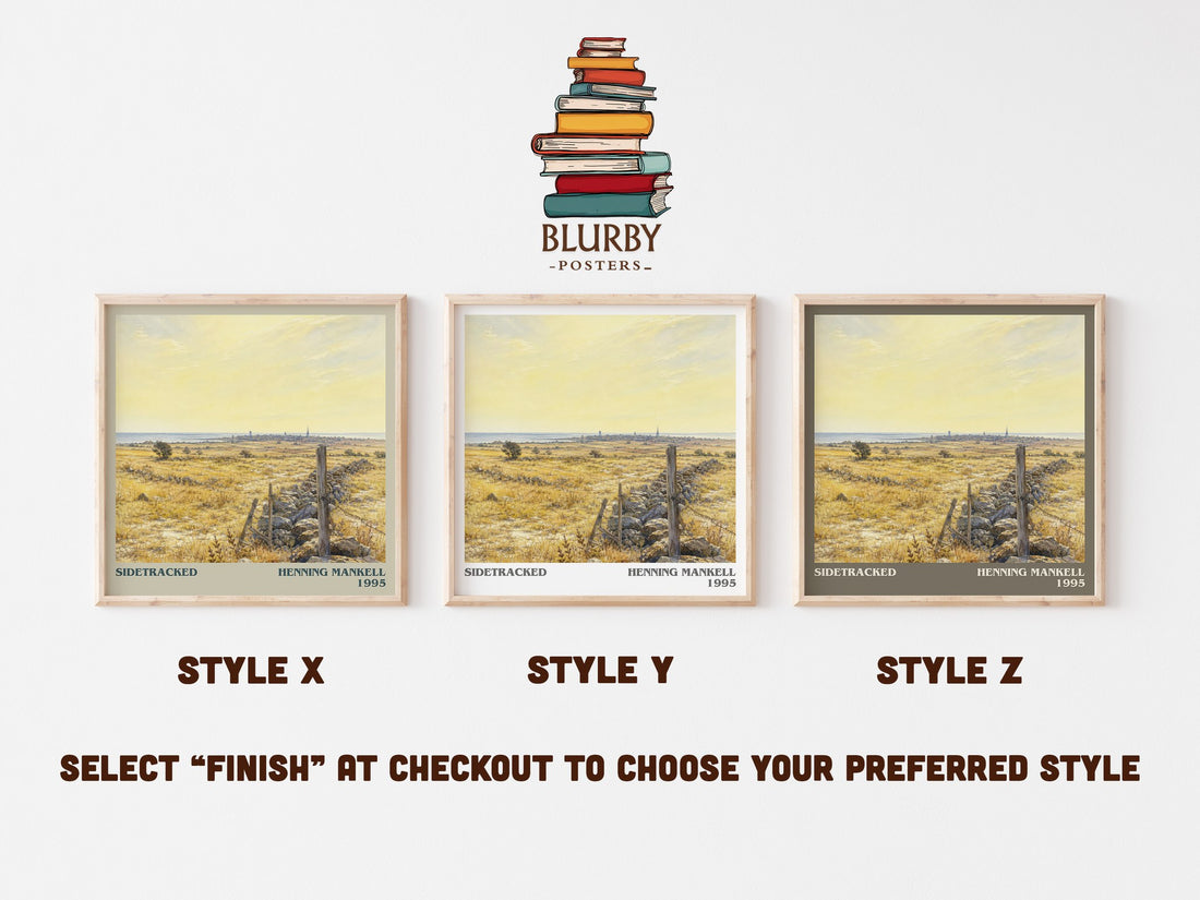 Sidetracked literary print in frame leaning in hallway – crime wall art (mockup)