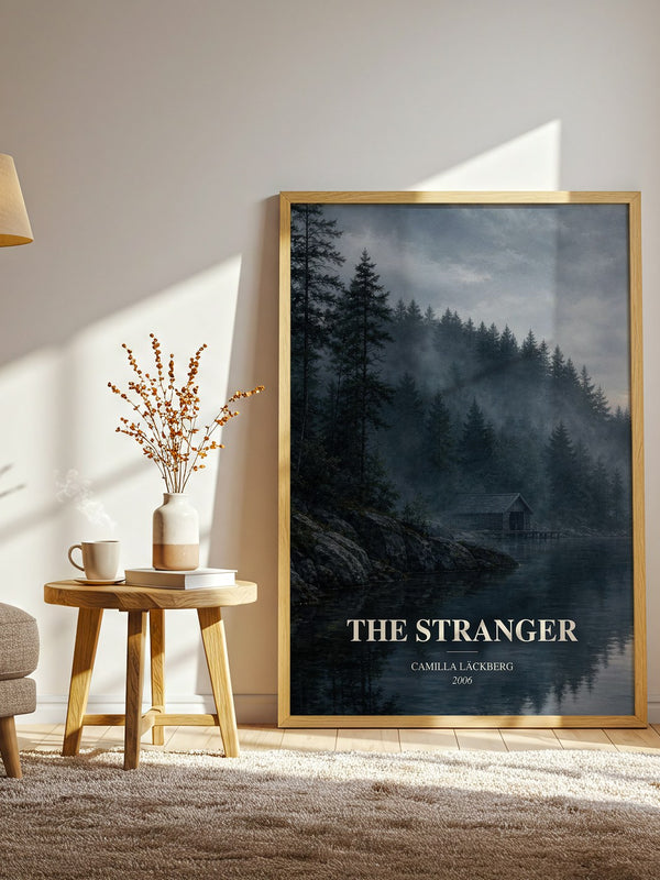 The Stranger watercolour print in frame leaning in hallway – crime wall art