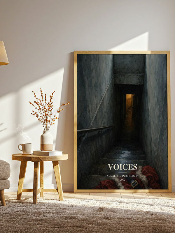 Voices watercolour print in frame leaning in hallway – crime wall art