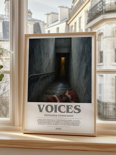 Voices bookish poster colour and style options – Arnaldur Indriðason book art